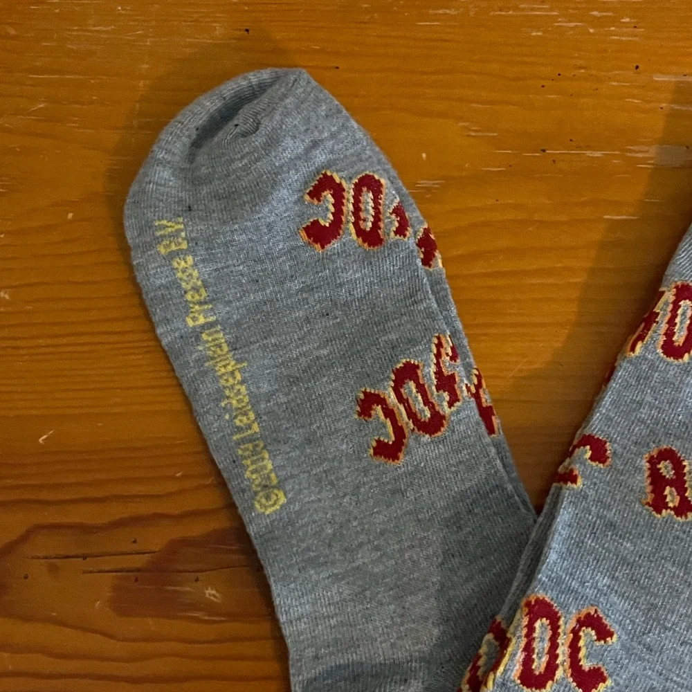 New No Tags AC/DC Rock & Roll Socks Gray With Red Fiery Letters Unisex